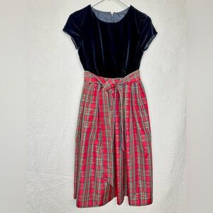 Handmade Velvet & Plaid Girls Holiday Dress
